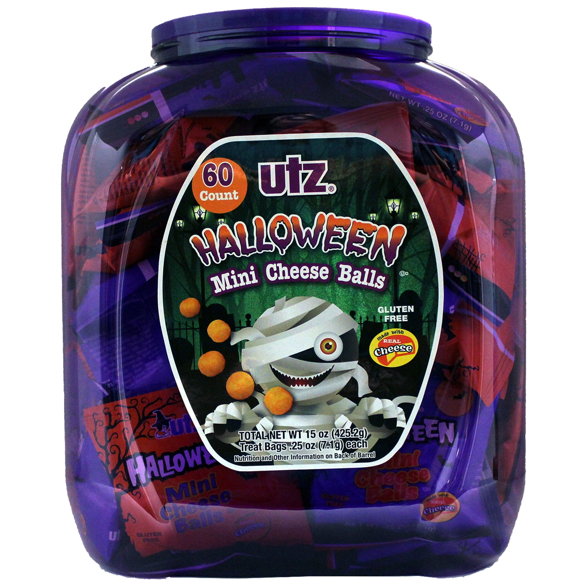 Utz Halloween Mini Cheddar Cheese Ball Barrel, 60 Ct, 0.25 Oz