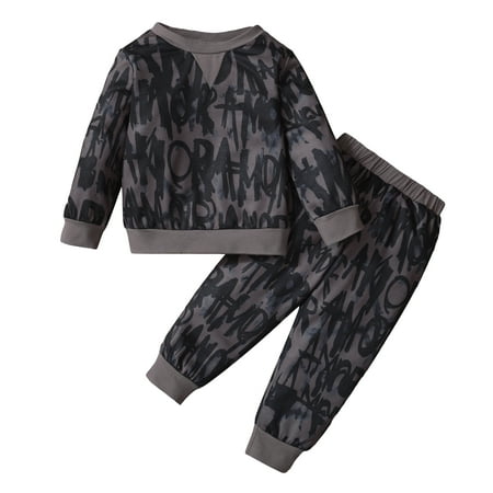 

Kucnuzki 3T Toddler Boy Fall-Winter Outfits Pants Sets 4T Toddler Boy Long Sleeve Contrast Letter Prints Sweatshirt Tops Elastic Pants 2PCS Set Black