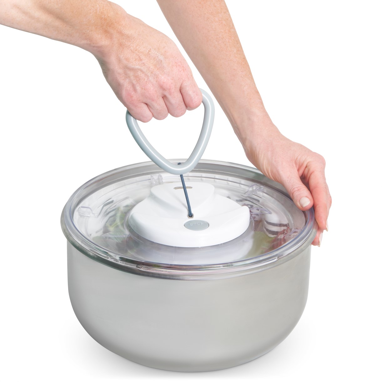 Zyliss Easy Spin 2 Stainless Steel Salad Spinner and Vegetable Washer with Silver Steel Serving Bowl 2.31 lb - image 2 of 6