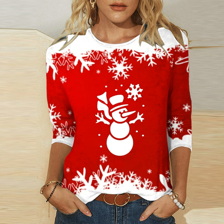 Rvkxad christmas tops for women 34 sleeve dressy casual tunic tops crew neck holiday christmas