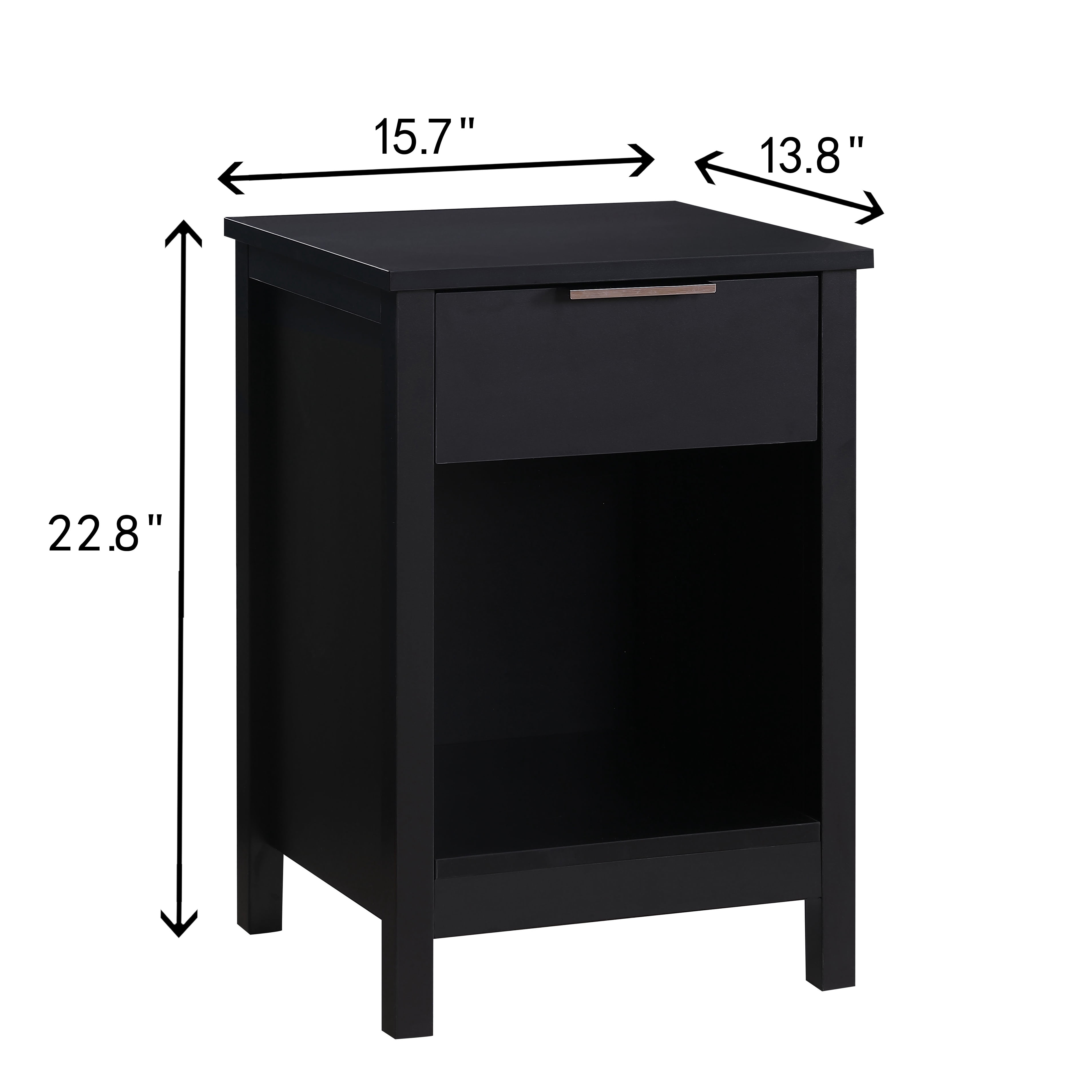 Nightstand with Drawer,3-Tier End Side Table with Storage Drawer and Shelf,Modern Bedside Night Stand for Bedroom, Living Room-Retro Black