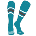 thumbnail image 1 of PEAR SOX Striped OTC Baseball, Softball, Football Socks (B) Marlin Teal, White, Graphite (XL), 1 of 3