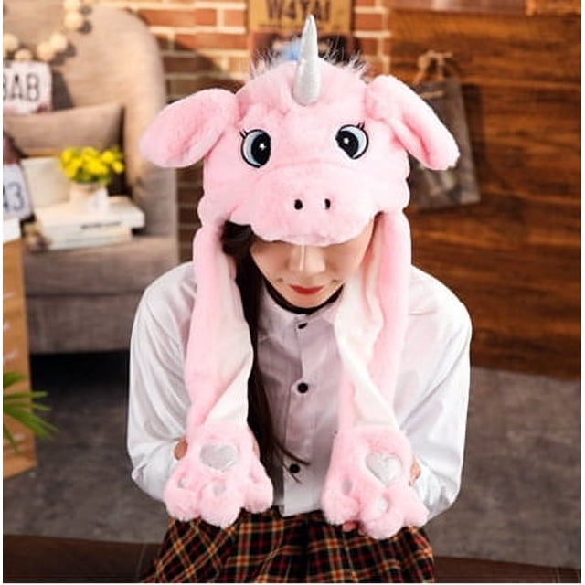 Lindo juguete con un mechón de gorro de actividad con orejas largas, gorro con bolsa de aire con orejas de conejo, regalo infantil para mujeres en otoño e invierno.