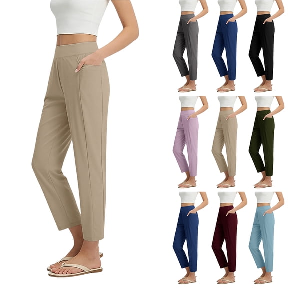 Bloomae Women's Yoga Capri Sweatpants Fashion High Waist Pleated Stretchy Comfy Base Dress Work Pants Straight Leg Workout Fitness Leggings with Pockets Black L