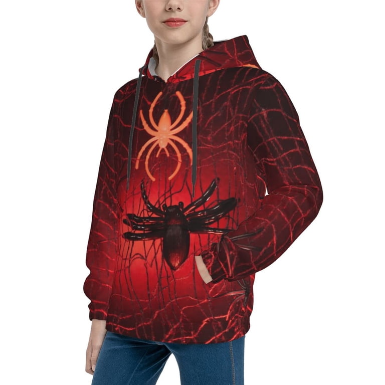 Vsdgher Black Spider Web With Spiders Hoodie Youth Classic Hooded 