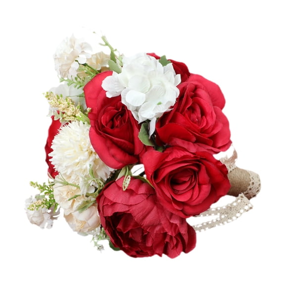 Minkissy Red Rose Bouquet for Wedding 1Pc Bridal Flower Decorations Romantic Round Shape Cloth Rope