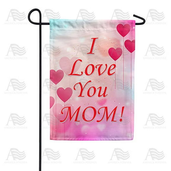 America Forever I Love You Mom Happy Mother's Day Garden Flag 12.5 x 18 inches Heart Shaped Balloons Classic Double Sided Holiday Seasonal Yard Outdoor Decorative Flag
