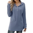 thumbnail image 4 of Women's Button V Neck Knitted Hoodies Sweaters Long Sleeve Casual Sweatshirt Drawstring Lightweight Pullover Tops, 4 of 7