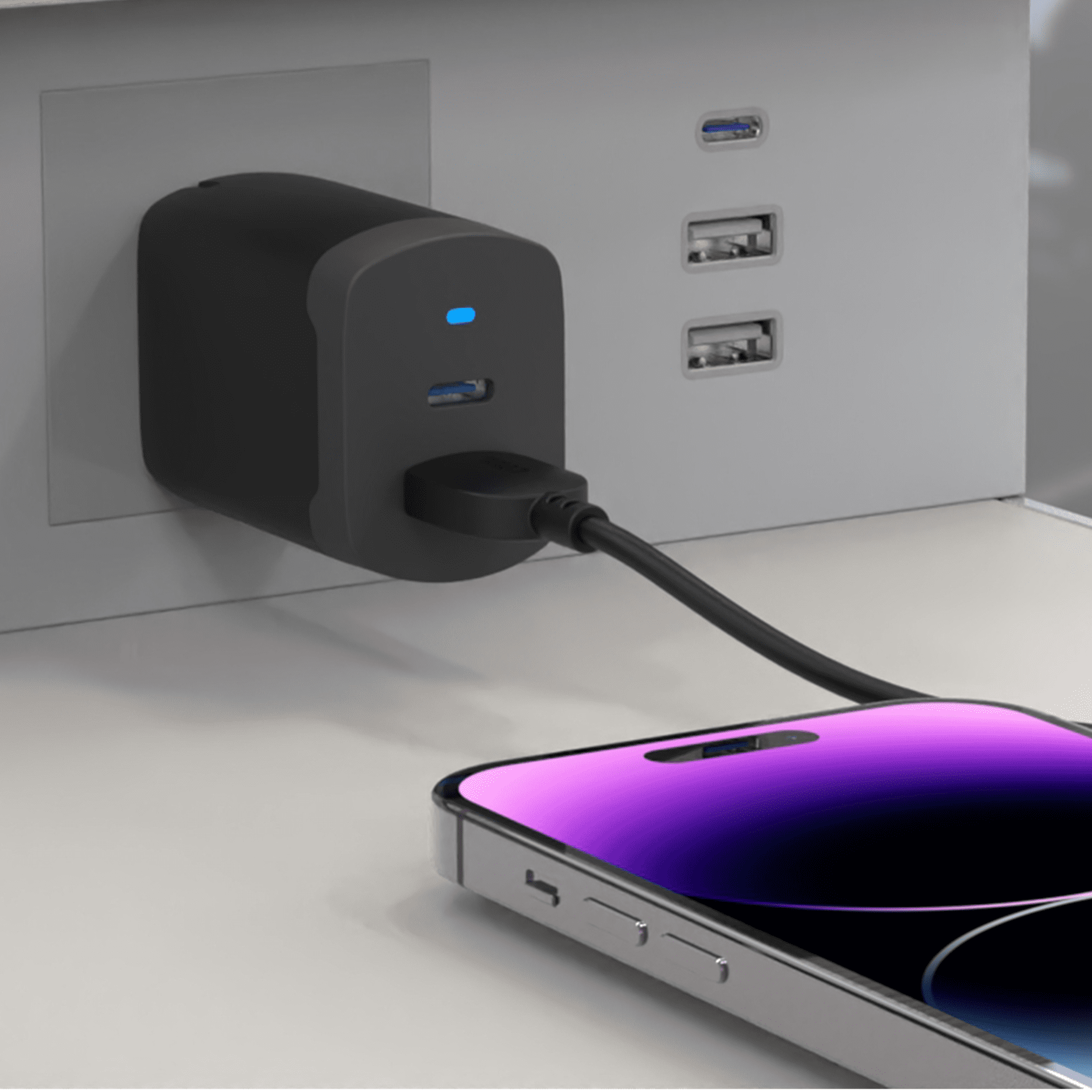 (3 pack) onn 32W Dual USB-C/USB-A Port Wall Charger, Fast Charging, USB IF Certified, Foldable Plug, Black