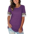 thumbnail image 1 of Birdeem Fashion Womens Leopard Splicing Stripes Round Neck Casual Short Sleeves Tops, 1 of 7