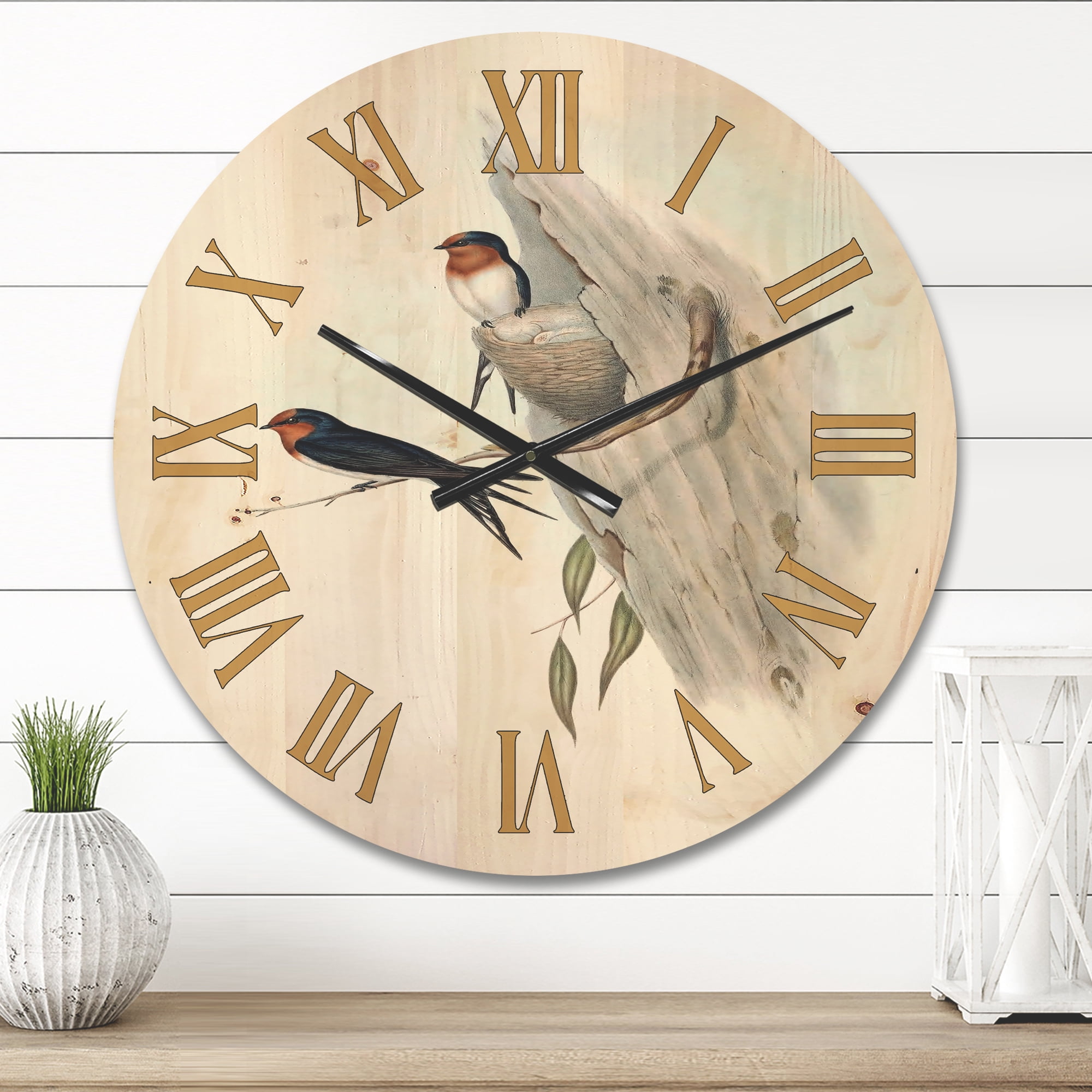 Designart 'Ancient Australian Bird Illustrations II' Traditional Wood Wall Clock