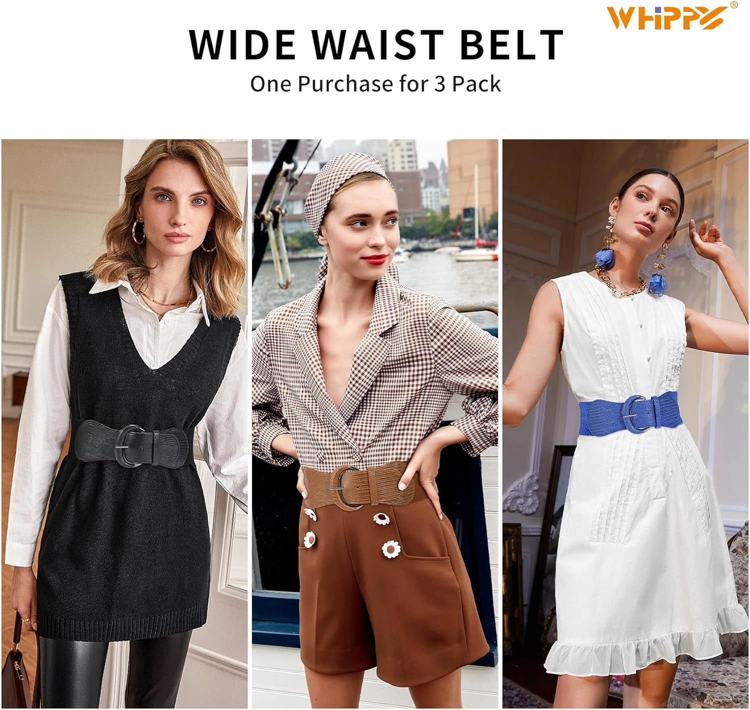 8947 4 Pack Women Wide Elastic Waist Belt For Dress Plus Size Vintage 4 Pack Women Wide Elastic Waist Belt for Dress Vintage  main image 2