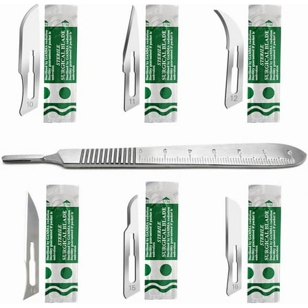 Stainless Steel Scalpel Handle No 3 with Scale for Dermaplaning, Handicraft Repairs, Trimming   60 Pcs Sterile Blades #10#11#12#14#15#16