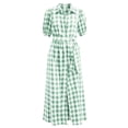 thumbnail image 7 of Ayolanni Short Sleeve Women Summer Dresses Plaid V Neck A-Line Maxi Dress Birthday Elegant Party Belted Long Dress with Puff Sleeve Green XL, 7 of 7