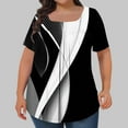 thumbnail image 4 of JURANMO Womens Oversized Tshirts Graphic Tees 2025 Summer Trendy Digital Print Blouses Casual Square Neck Short Sleeve Shirts Loose Fit Pleated Tunic Tops Black XXL Holiday Sale, 4 of 6