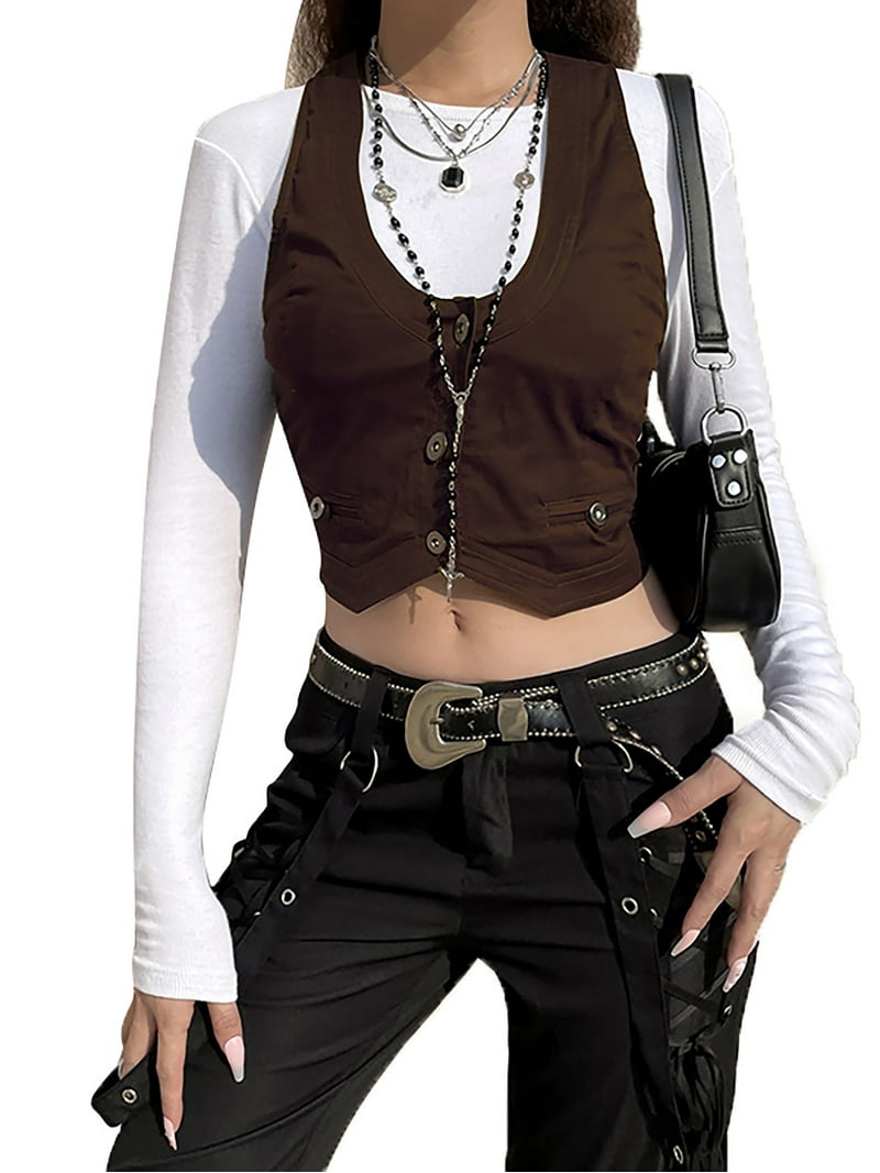 Peyakidsaa Women Y2k Suit Vest Vintage Button Corset Top