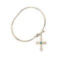 thumbnail image 2 of 5 3/4 inch Oval Eye Hook Bangle Bracelet w/ Cross medal charm w/ December Blue Swarovski Crystal, 2 of 3