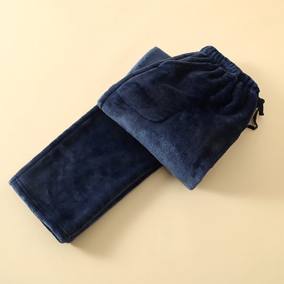 Kalauyu Mens Fleece Lounge Pants, Elastic Waist Drawstring Pajama Pants, Soft Warm Sleep Trousers with Side Pockets