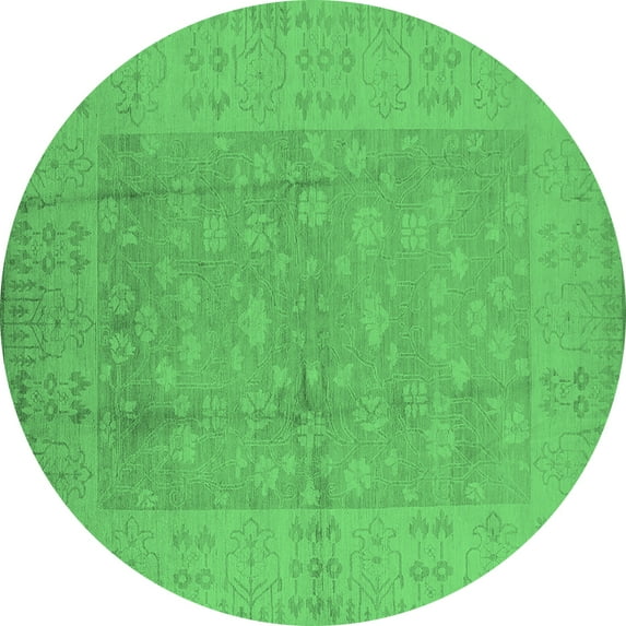 Ahgly Company Indoor Round Oriental Emerald Green Industrial Area Rugs, 4' Round