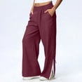 thumbnail image 2 of BUIGTTKLOP Womens Cotton Linen Pants Summer Loose Stretch High Rise Pull on Side Lace Bowknot Trousers Vacation Beach Pants, 2 of 6