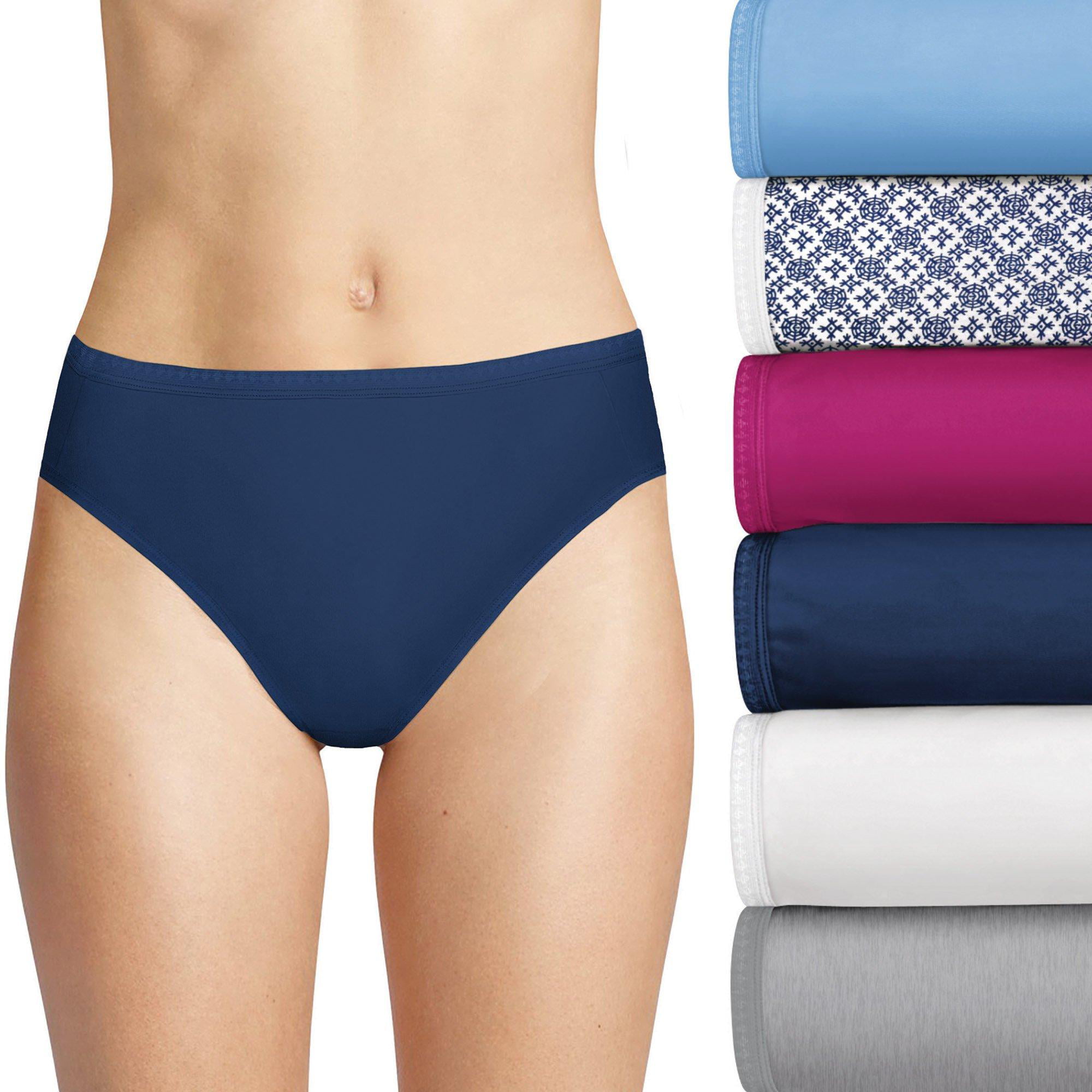 Hanes Women's 6pk Hi-Cut Underwear PP43WB - Blue/Purple/White 9 6 ct