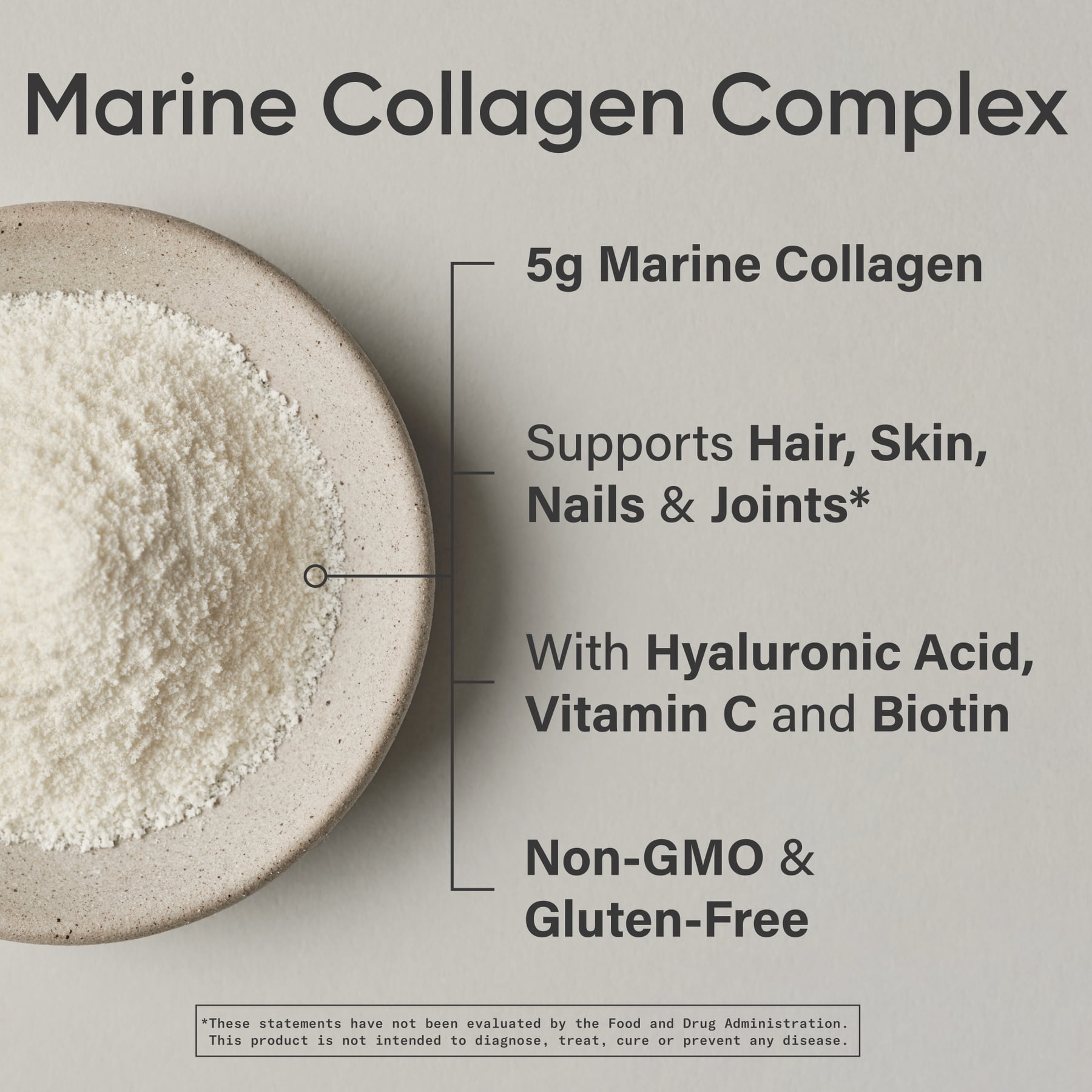 Sports Research Marine Collagen Complex Unflavored, Hyaluronic Acid, Biotin, Non-GMO, Gluten-Free, 30 Servings