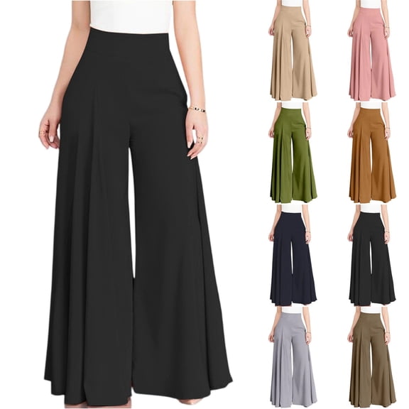 Womens Front Pleated Skirt Wide Leg Palazzo Pants High Waist Smooth Drapey Plus Size Pants Flowy Loose Fit Office Work Casual Pants , #03 Black, 3XL
