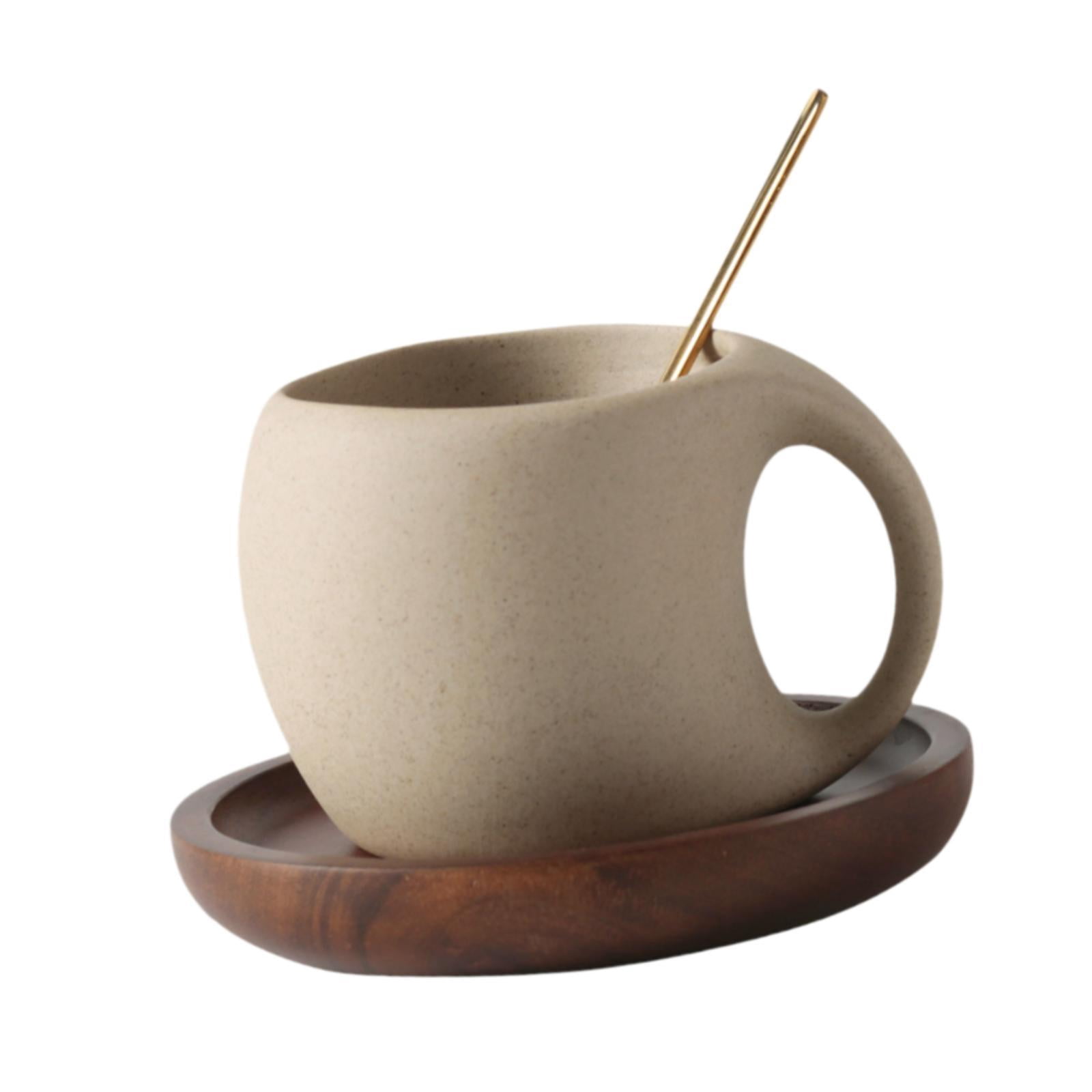 kowaku Ceramic Coffee Mug Coffee Cup Wide Mouth with Handle Unique 250ml Beverage Drink Cup Espresso Cup for Cafe Kitchen Restaurant with Saucer