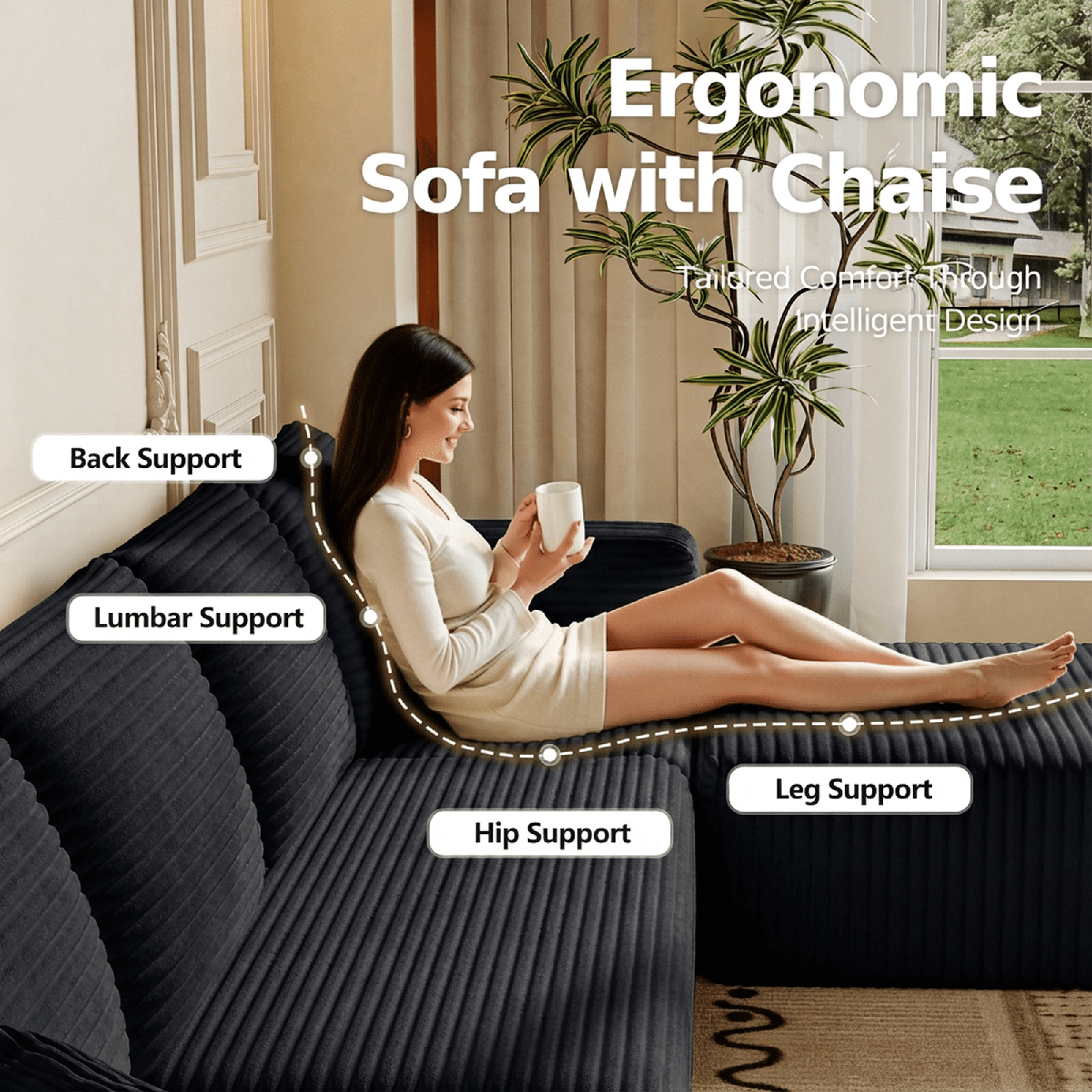 Liaroo 134.7" Sectional Sofa, Boneless Couch, U-Shaped Couches with Chaise No Assembly Required Modular Cloud Sofa for Living Room Apartment Theater Room