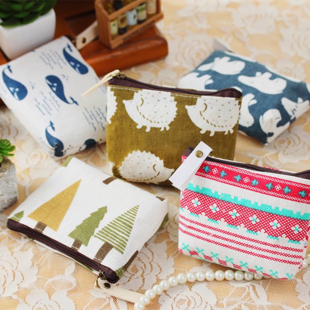 Monedero pequeño de algodón y lino, estilo retro, fresco, para monedas, bolso sencillo de lona con dibujos animados, bolso para llaves o tarjetas.