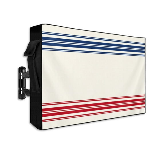 4th of July Outdoor TV Cover 30 to 32 Inch Weatherproof, Retro Red Blue Stripes Independence Day 600D Oxford TV Covers with Waterproof Zipper, Outside Flat TV Screen Protector Size 30"Wx19"Hx4.5"D
