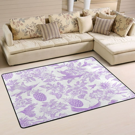 Non-Slip Area Rug 36"x24" Indoor Washable Floor Mats Carpet Printed for Living Room, Bedroom, Home Decor Lilac Floral Motifs