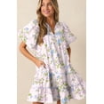 thumbnail image 2 of Women's Pink Floral Striped Print Mini Dress with Contrast Trim and Tie Split Neck | [ZhiHiMeRi] | (US 12-14)L, 2 of 12