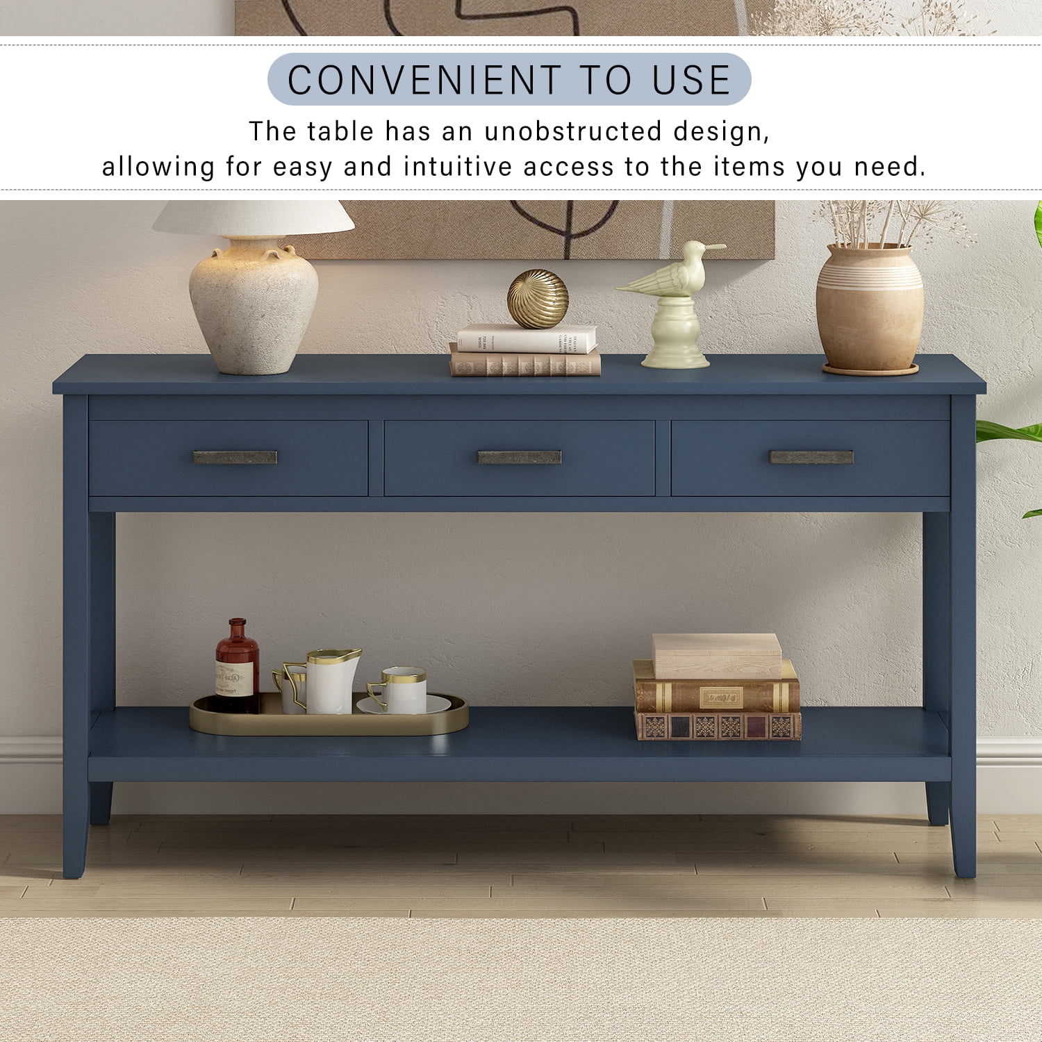 Harper & Bright Designs Rustic Console Table with Drawer, Contemporary Long Sofa Table Entryway Table with Shelf, Entrance Table for Entryway Hallway Living Room, Blue