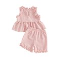 thumbnail image 4 of Toddler Baby Girl 2Pcs Summer Plaid Outfit Sleeveless Ruffle Peplum Tank Top & Shorts Set, 4 of 7
