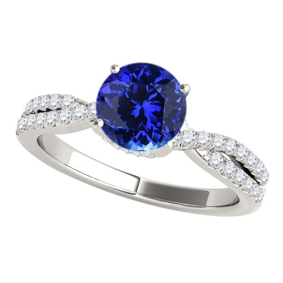 Mauli Jewels Engagement Rings for Women 1.10 Carat Halo Tanzanite And Diamond Engagement Ring Crafted 4-prong 14k Solid White Gold