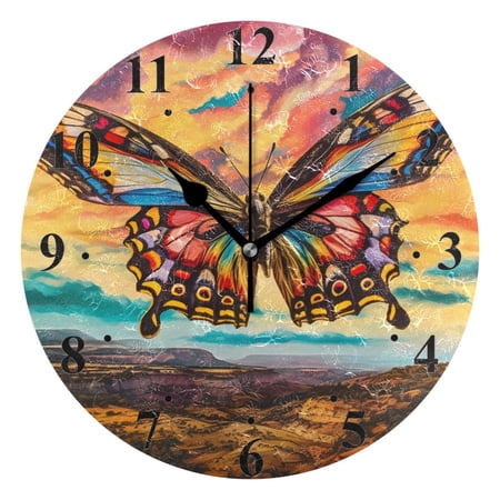 Butterfly Mountain Clouds Black 10 inch Wall Clocks Non Ticking Easy to Read Battery Decorative for Home Bathroom Kitchen Bedroom Living Room