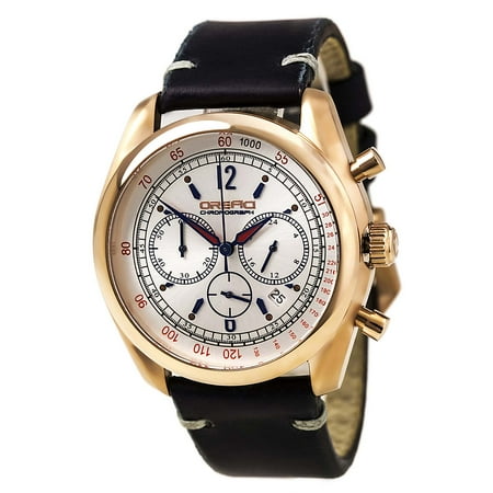 Orefici ORM16C4204 Men's Vintage Silver Dial Rose Gold Steel Blue Suede Strap Chronograph Watch