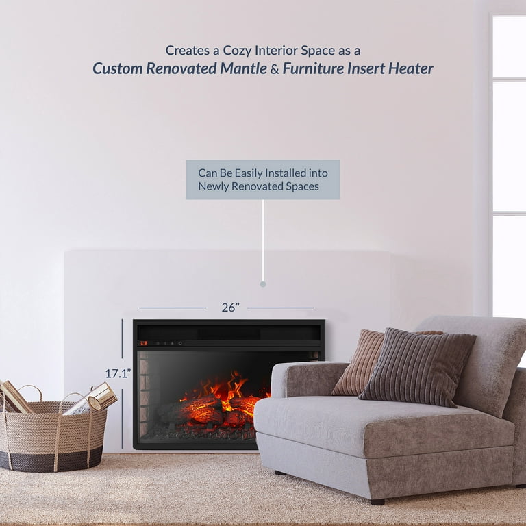 BELLEZE 26'' Electric Fireplace Insert Heater with Log Hearth Flame and  Remote,1400W Black - Walmart.com