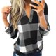 thumbnail image 1 of Camisa casual de algodón de manga larga a cuadros SCZ para mujer gris, 1 of 9