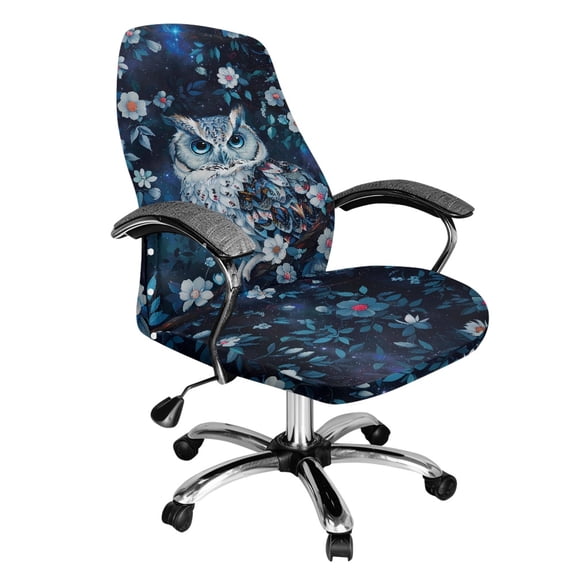 POLERO Anti Slip All-in-One Office Swivel Chair Protector Cover, Moonlit Owl Blossoms Elastic Cloth Anti Wear Rotating Chair Cover for Home Office Home Study