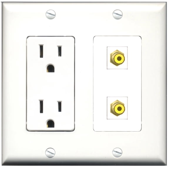 Ultra Spec Cables 15 Amp Power Outlet 2 Port RCA Yellow Wall Plate