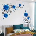 thumbnail image 3 of Pegatinas de pared de rosa azul, calcomanía de pared de vid de flor de rosa, decoración de pared floral de peonía azul, arte de pared de vinilo DIY para dormitorio, sala de estar, sofá, TV, telón de JAMW Sencillez, 3 of 5