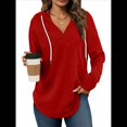 thumbnail image 3 of Sudadera con Capucha y Cordón para Mujer, Suéter Holgado de Larga, Talla Grande Rojo L, 3 of 9