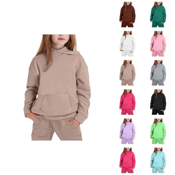 Sweat Suits for Girls Boys Solid Color Hoodie and Jogging Sweatpants 2 Piece Matching Track Suit Kids Hoodie Set