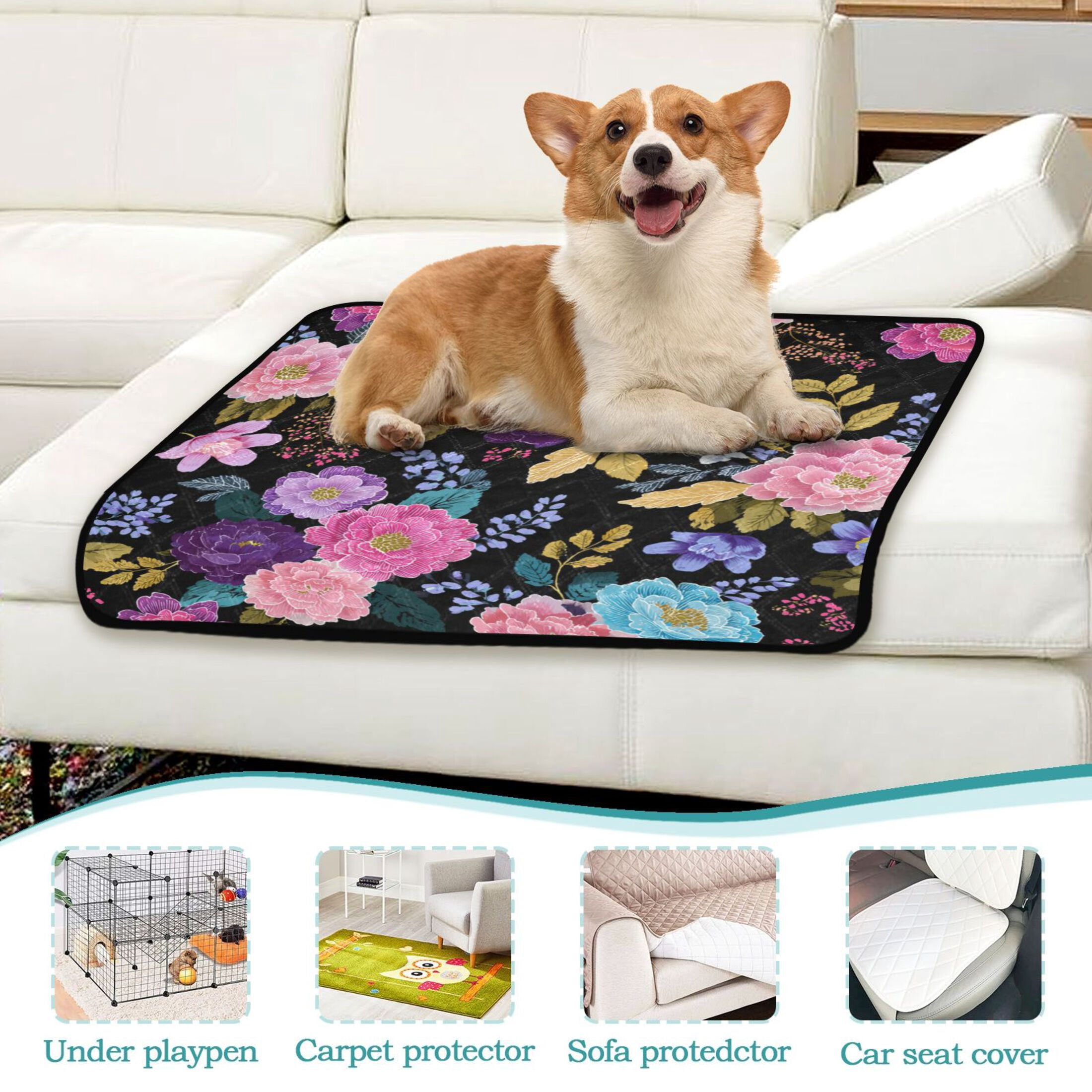 Washable Pet Pee Pads with Super Absorbent Reusable Training Pads for Dogs & Cats Vibrant and Colorful Floral