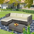 thumbnail image 6 of Cozyhom 5 Piece Outdoor all weather wicker sectional dining, outdoor couch with ottoman, outdoor pool furniture sets, Cream Cushions, 6 of 14
