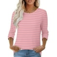 thumbnail image 2 of Women's Striped T-Shirts Casual Crewneck Tops Half Sleeve Tunic Shirts Classic Fit Tees Summer Top, 2 of 7