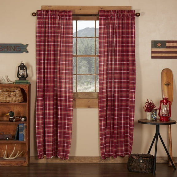 VHC Brands Rustic Red Plaid Braxton Scalloped Curtain for Living Room Bedroom Long Panel Pair