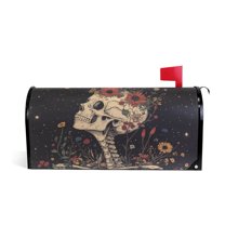 Yayeee Mailbox Cover Magnetic Standard Size Post Box Cover Wrap Decor, Skeleton with Flowers Pattern